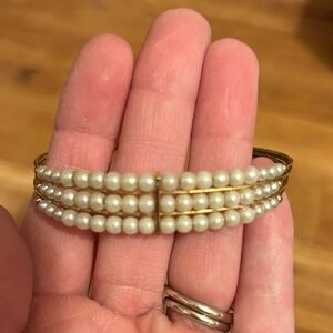 Vintage Faux Pearl and Gold Cuff Bracelet